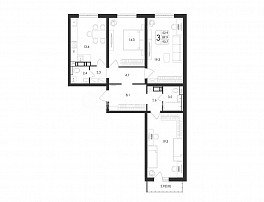 3-комнатная квартира, 90.7 м2