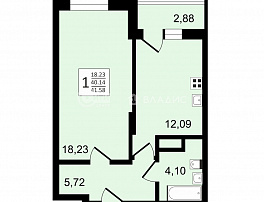 1-комнатная квартира, 41.58 м2