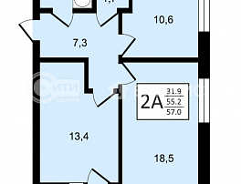 2-комнатная квартира, 57 м2