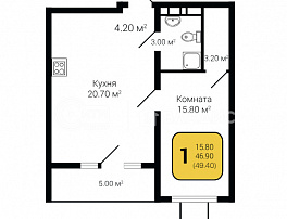 1-комнатная квартира, 49.4 м2