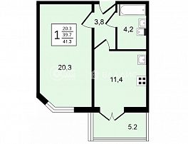 1-комнатная квартира, 41.3 м2