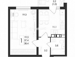 1-комнатная квартира, 38.4 м2