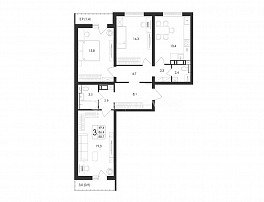 3-комнатная квартира, 88.7 м2