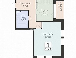 1-комнатная квартира, 44.3 м2