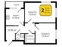 2-комнатная квартира, 60.28 м2