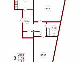 3-комнатная квартира, 119.1 м2