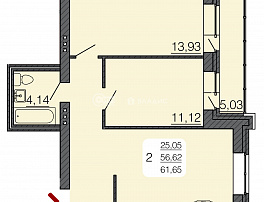2-комнатная квартира, 59.14 м2