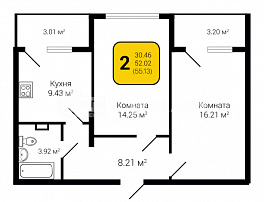 2-комнатная квартира, 55.13 м2