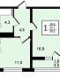 1-комнатная квартира, 38.5 м2, эт. 19, id: 1065968, фото 1