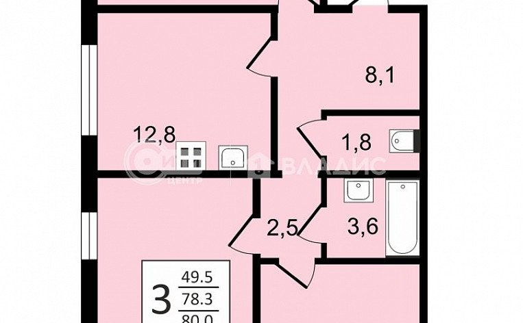 3-комнатная квартира, 80 м2, эт. 8, id: 1065930, фото 26