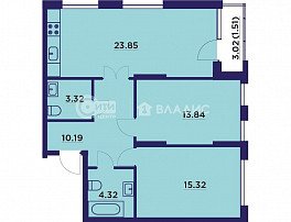 2-комнатная квартира, 74.62 м2