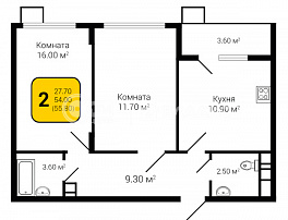 2-комнатная квартира, 55.8 м2