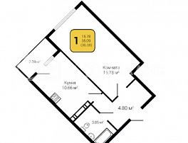 1-комнатная квартира, 36.38 м2
