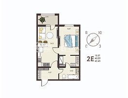 1-комнатная квартира, 42.45 м2