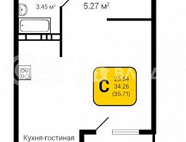 1-комнатная квартира, 35.71 м2