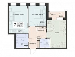 2-комнатная квартира, 59.26 м2