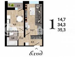 1-комнатная квартира, 35.3 м2