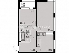 2-комнатная квартира, 62.45 м2