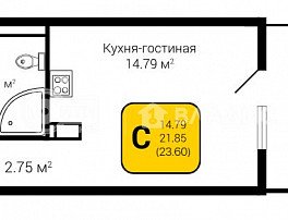 1-комнатная квартира, 23.6 м2