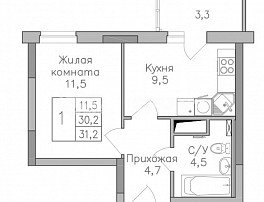 1-комнатная квартира, 31.2 м2