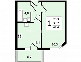 1-комнатная квартира, 41.4 м2