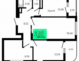 3-комнатная квартира, 69.04 м2
