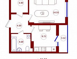 1-комнатная квартира, 38.14 м2