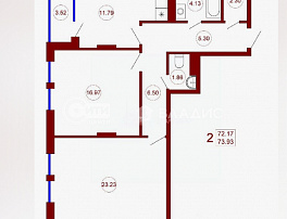 2-комнатная квартира, 73.93 м2