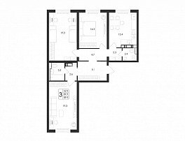 3-комнатная квартира, 89.9 м2