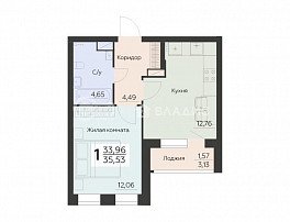 1-комнатная квартира, 35.53 м2