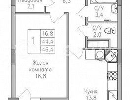 1-комнатная квартира, 46.4 м2