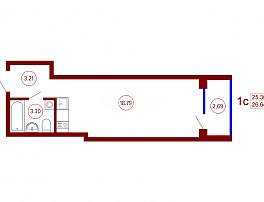 1-комнатная квартира, 26.64 м2
