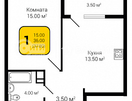 1-комнатная квартира, 37.8 м2