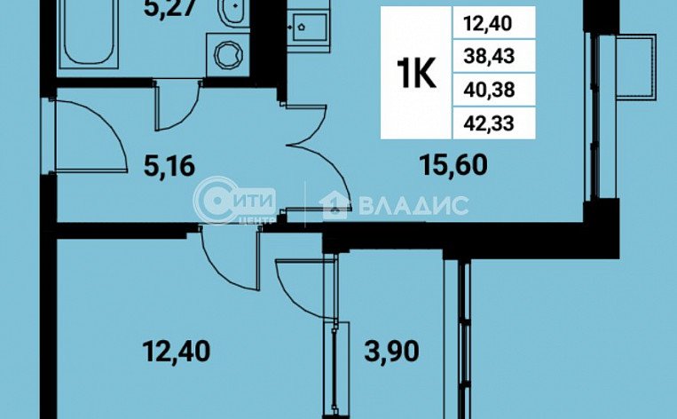 1-комнатная квартира, 40.38 м2, эт. 16, id: 1070555, фото 20