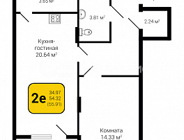 2-комнатная квартира, 55.91 м2