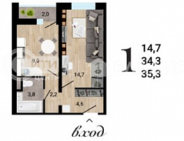 1-комнатная квартира, 35.3 м2