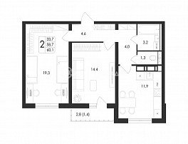 2-комнатная квартира, 60.1 м2