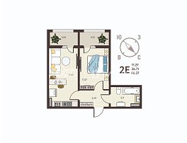 1-комнатная квартира, 40.37 м2