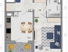 1-комнатная квартира, 42.4 м2