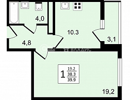 1-комнатная квартира, 39.9 м2