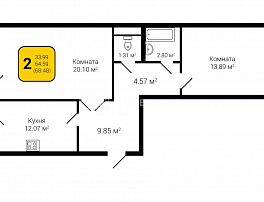 2-комнатная квартира, 68.48 м2