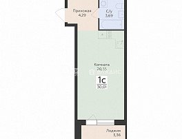 1-комнатная квартира, 30.01 м2