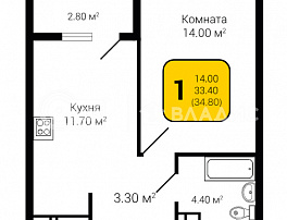 1-комнатная квартира, 34.8 м2