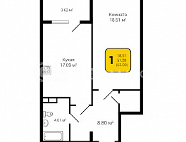 1-комнатная квартира, 53.09 м2