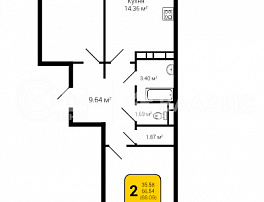 2-комнатная квартира, 68.09 м2