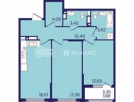 1-комнатная квартира, 39.24 м2