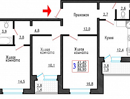 3-комнатная квартира, 86.9 м2