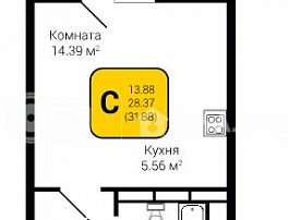 1-комнатная квартира, 31.88 м2