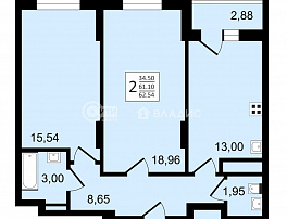 2-комнатная квартира, 62.54 м2