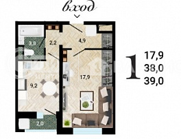 1-комнатная квартира, 39 м2